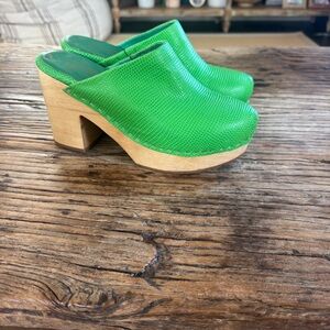 Charlotte Stone Embossed Green Leather Clogs